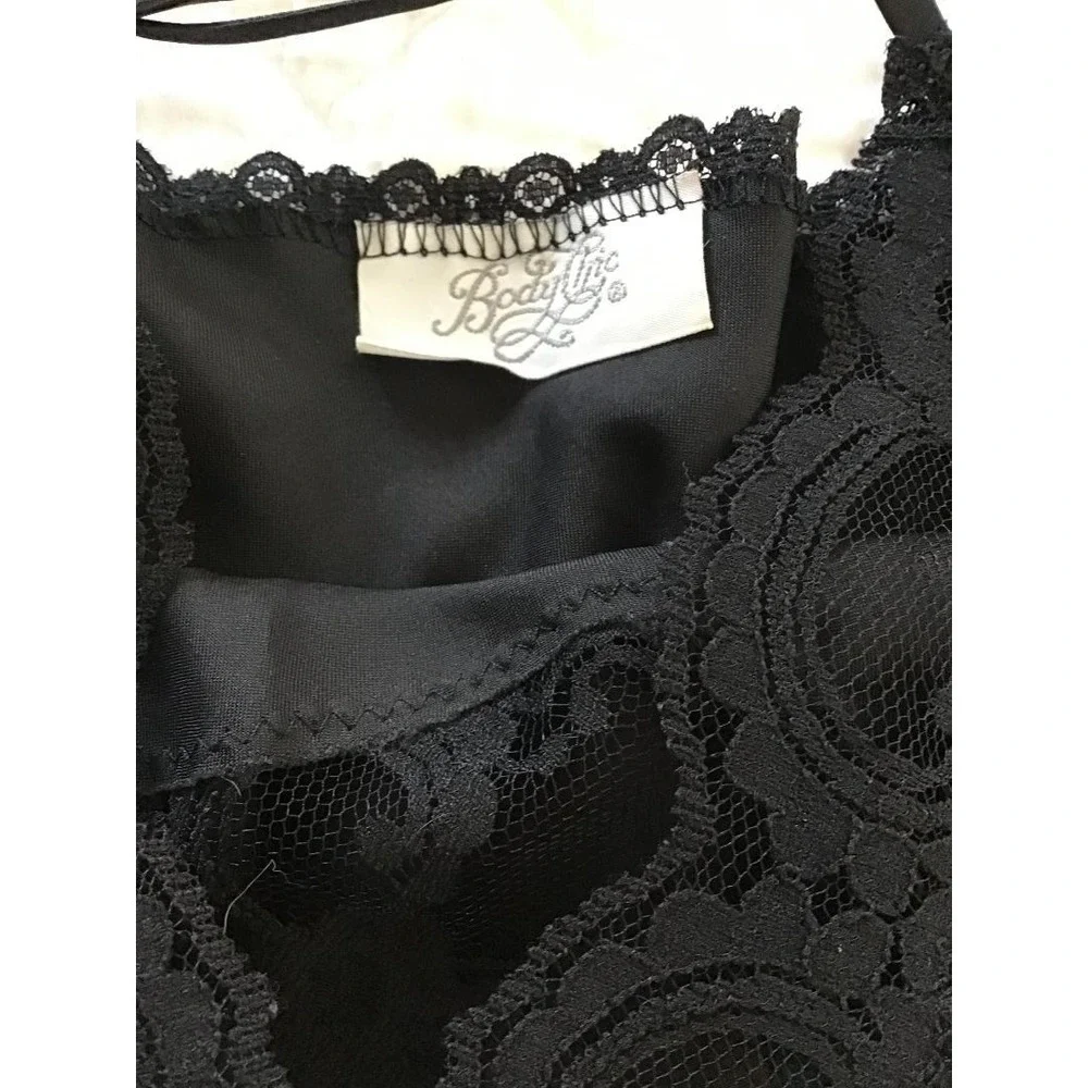 VTG 80's Black Satin Lace Trim Sz L Nightgown Lingerie + Ashley Taylor Half Slip